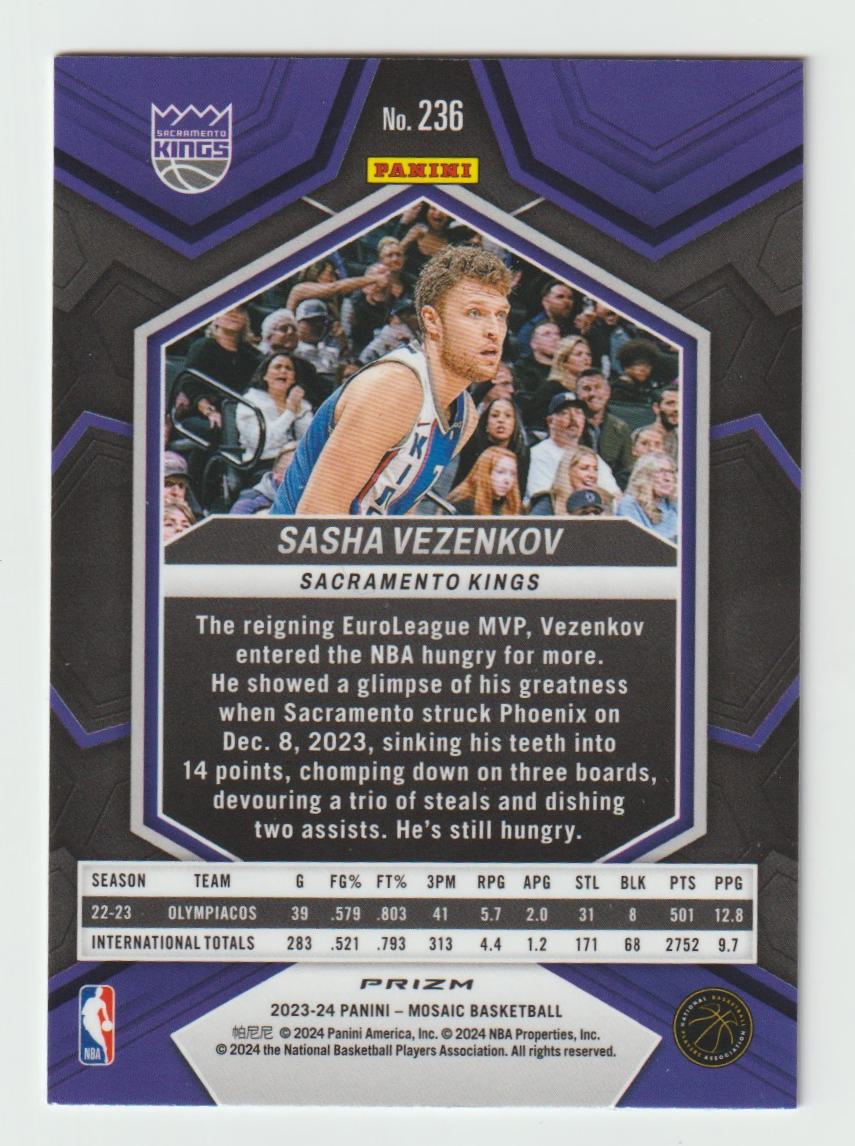 236 Sasha Vezenkov, Sacramento Kings Mosaic Prizm