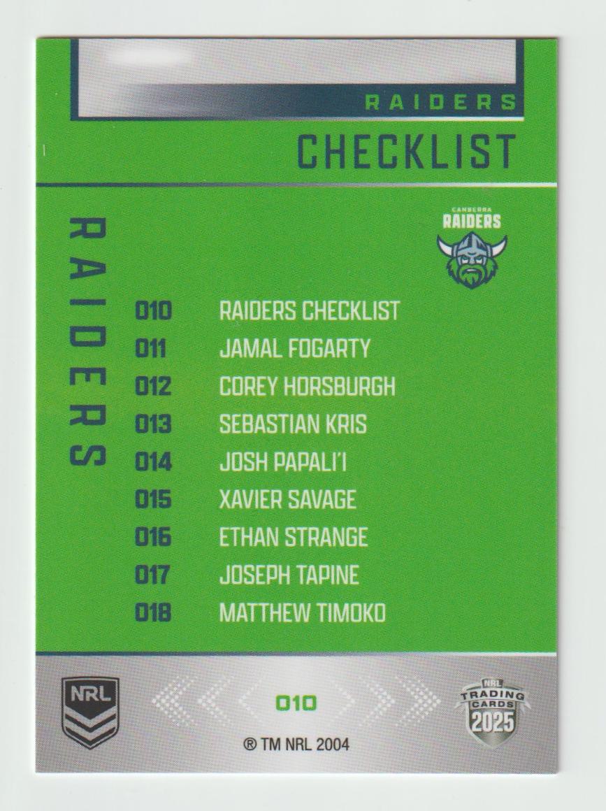 010 RAIDERS CHECKLIST
