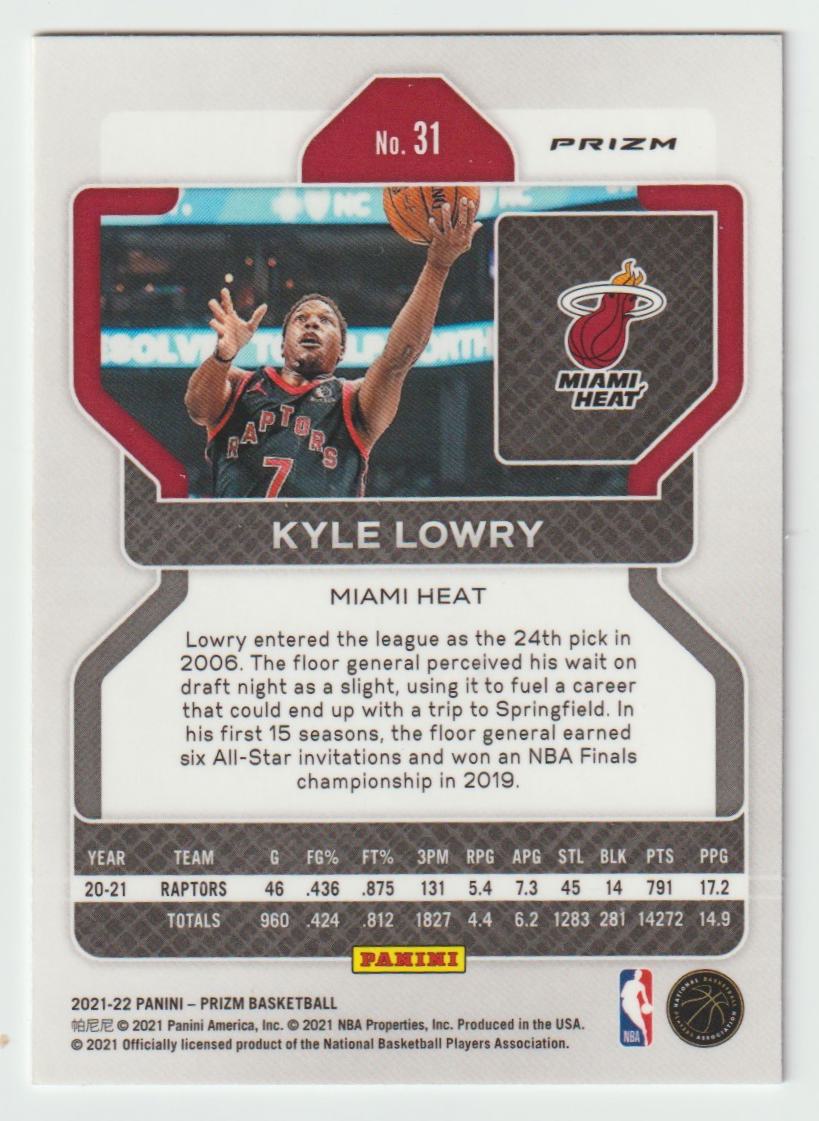 031 Kyle Lowry - Miami Heat Silver Prizm