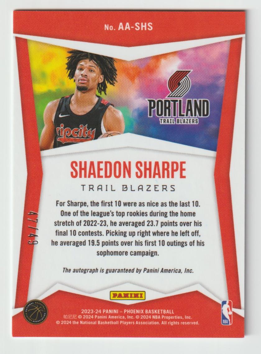 Ascension Autograph AA-SHS Shaedon Sharpe 47/49 Orange