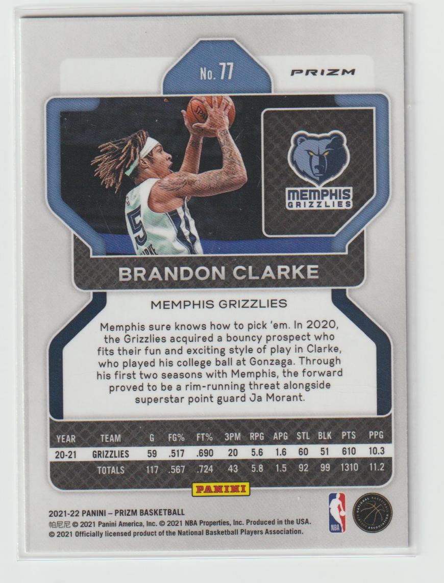 077 Brandon Clarke - Memphis Grizzlies Silver Prizm