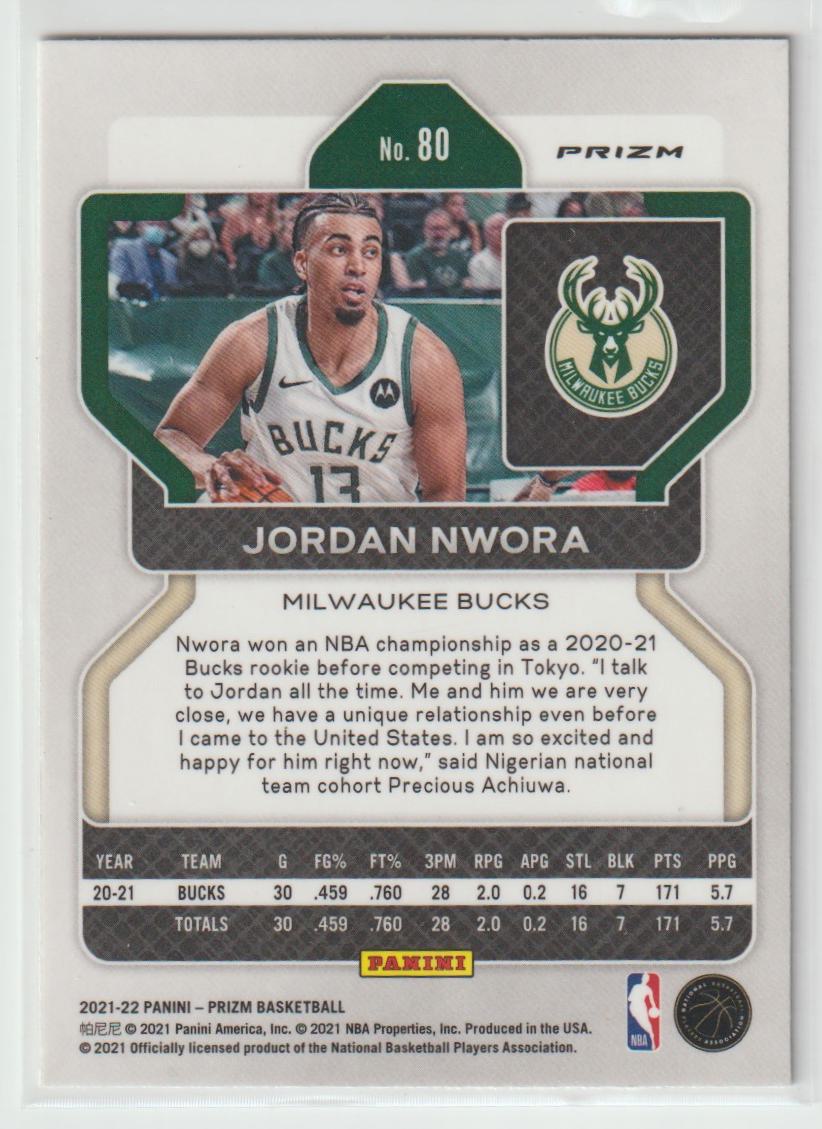 080 Jordan Nwora - Milwaukee Bucks Silver Prizm