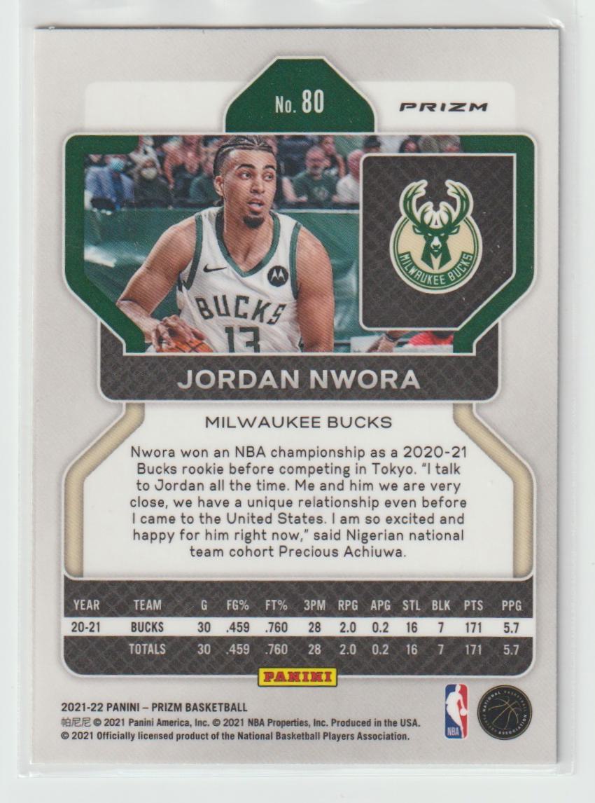 080 Jordan Nwora - Milwaukee Bucks Green Prizm