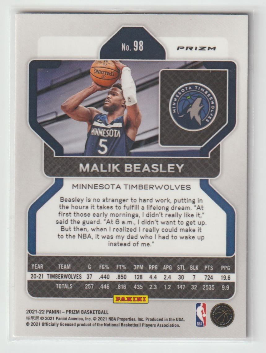 098 Malik Beasley - Minnesota Timberwolves Purple Wave Prizm