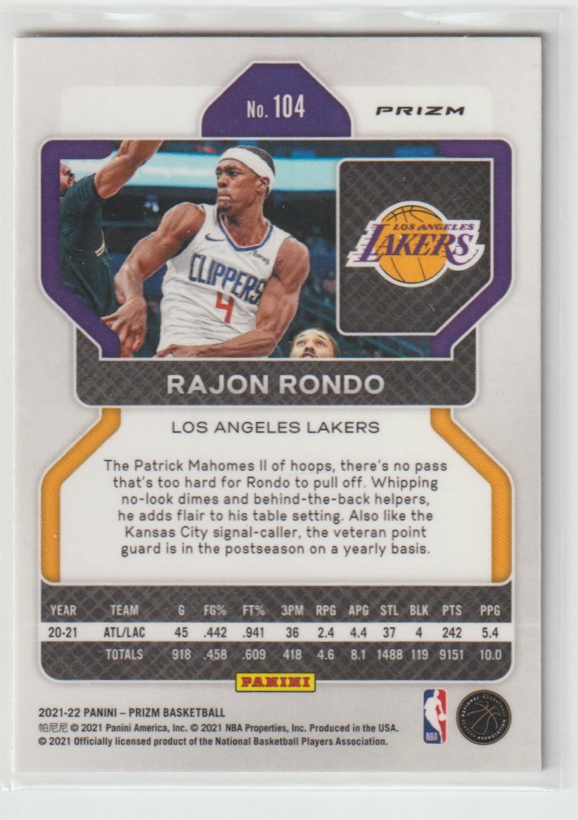 104 Rajon Rondo - Los Angeles Lakers Ice Prizm