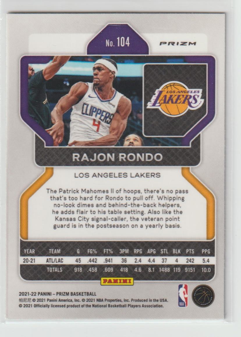 104 Rajon Rondo - Los Angeles Lakers Green Prizm