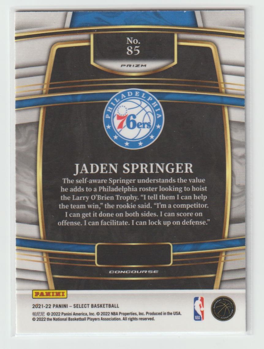 085 Jaden Springer - Philadelphia 76ers Retail Blue Prizm