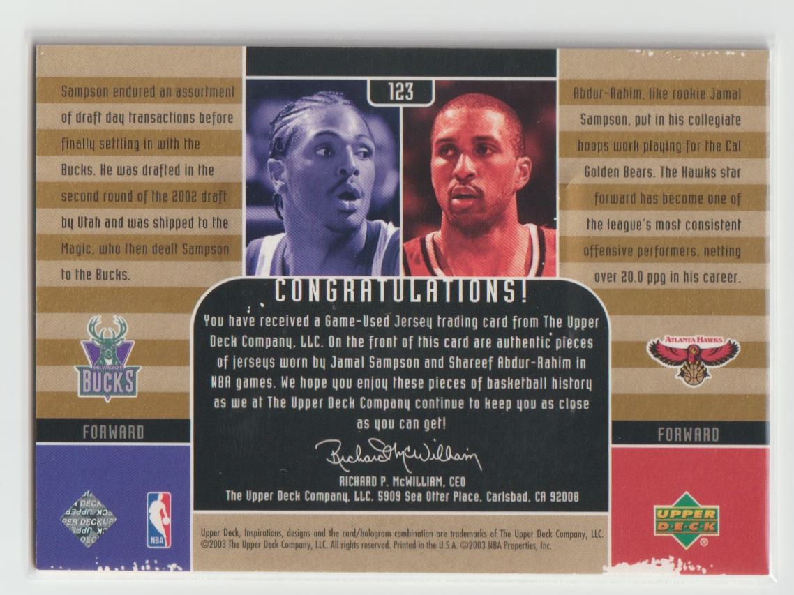 Dual Game-Used Jerseys Jamal Sampson Shareef Abdul-Rahim 880/1500