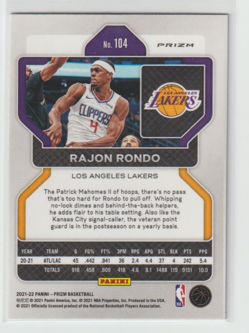 104 Rajon Rondo - Los Angeles Lakers Silver Prizm