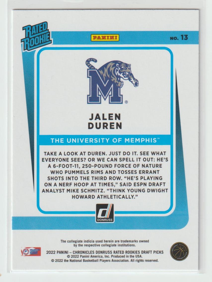 Rated Rookie 13 Jalen Duren - Memphis Tigers