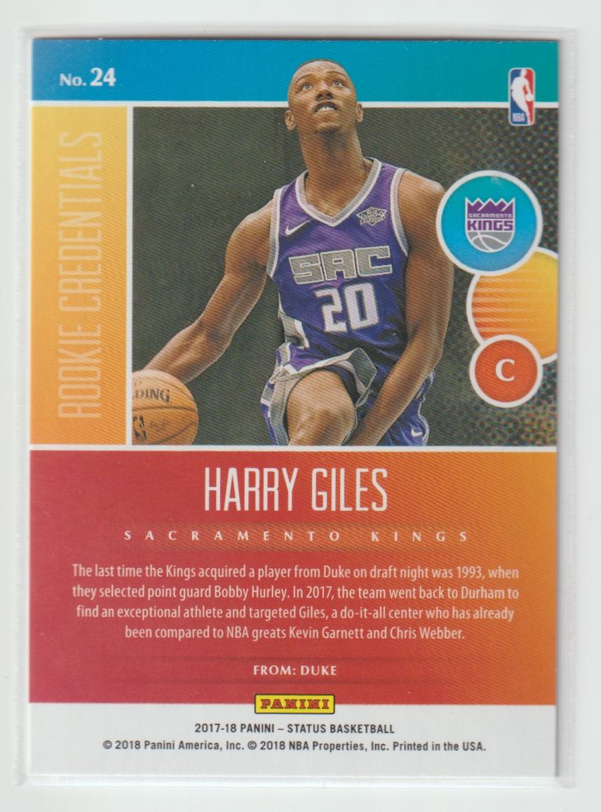 Rookie Credentials 24 Harry Giles - Sacramento Kings