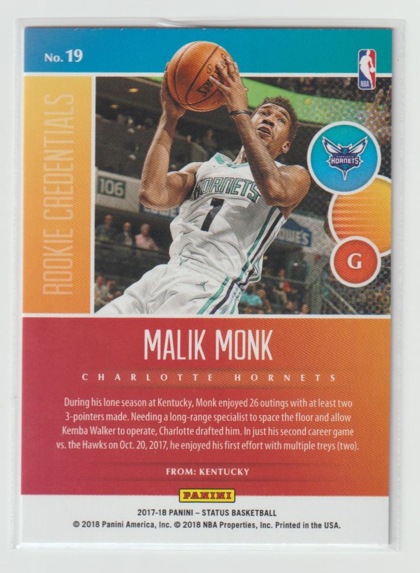 Rookie Credentials 19 Malik Monk - Charlotte Hornets