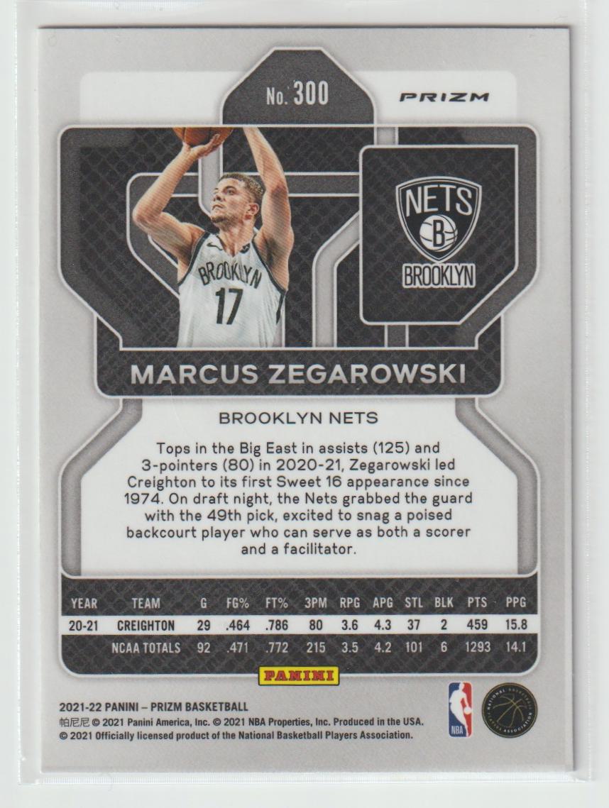 300 Marcus Zegarowski - Brooklyn Nets Red White Blue Prizm