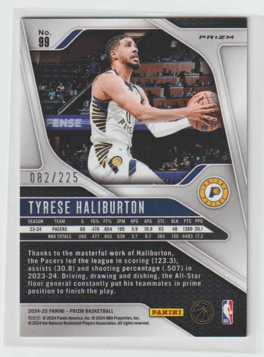 099 Tyrese Haliburton, Indiana Pacers Basketball Prizm 82/225