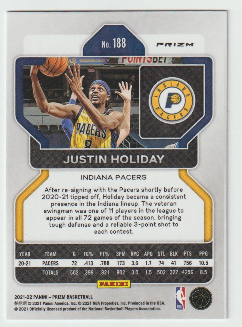 188 Justin Holiday - Indiana Pacers Silver Prizm