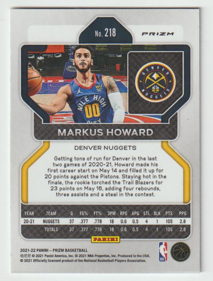 218 Markus Howard - Denver Nuggets Silver Prizm
