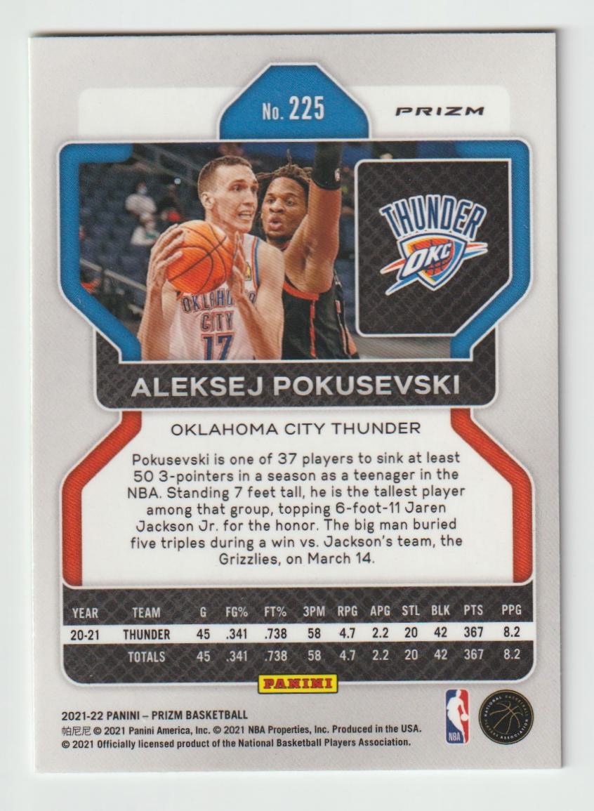 225 Aleksej Pokusevski - Oklahoma City Thunder Green Prizm