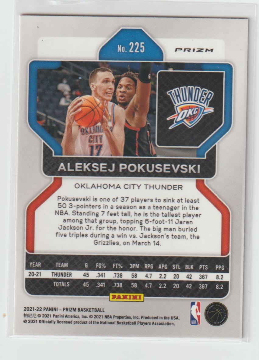 225 Aleksej Pokusevski - Oklahoma City Thunder Pink Ice Prizm