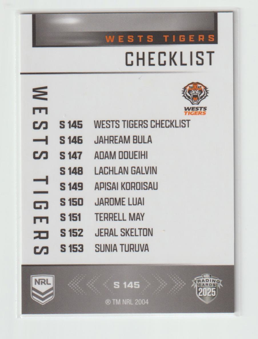 S145 WESTS TIGERS CHECKLIST