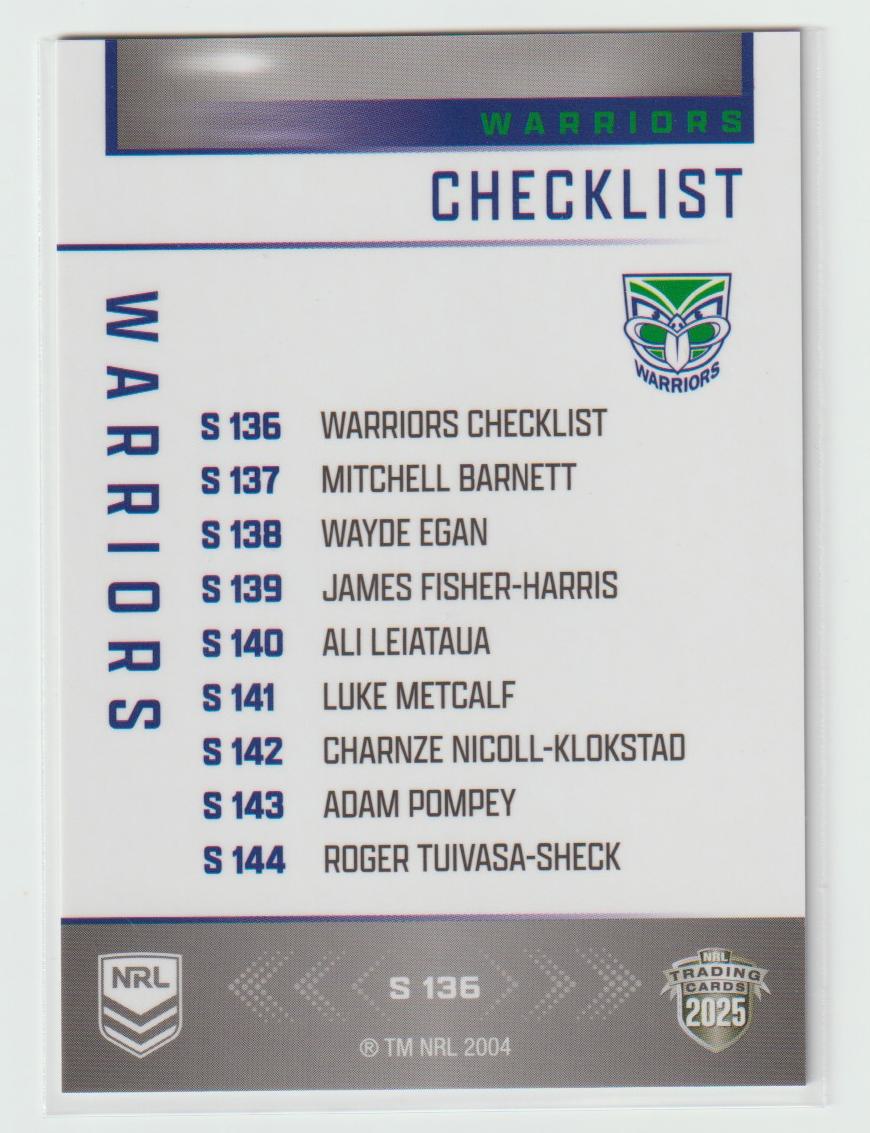 S136 WARRIORS CHECKLIST