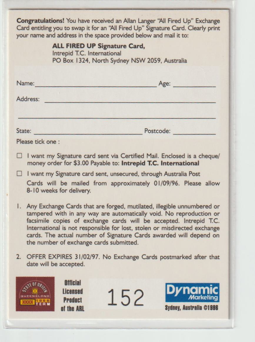 All Fired Up Signature A2 Allan Langer QLD Maroons 152/1000