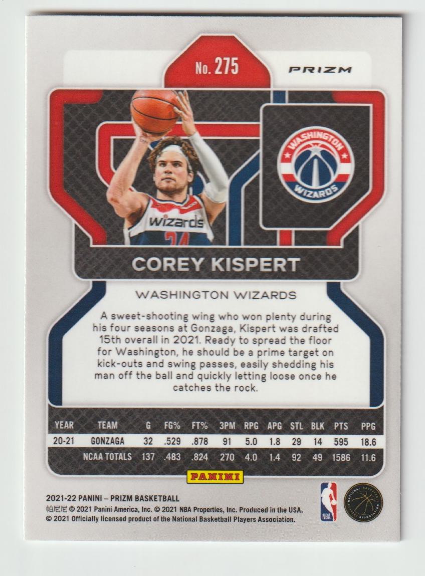 275 Corey Kispert - Washington Wizards Ice Prizm