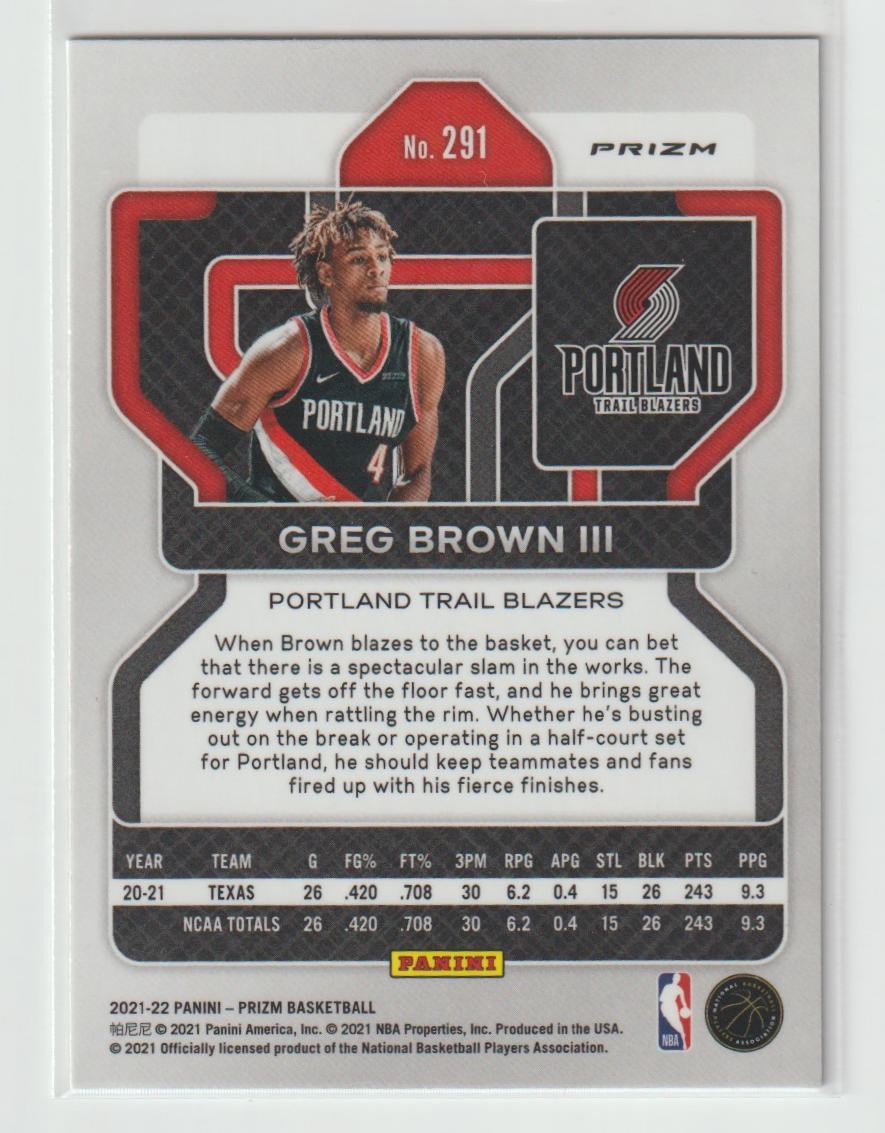 291 Greg Brown III - Portland Trail Blazers Ice Prizm