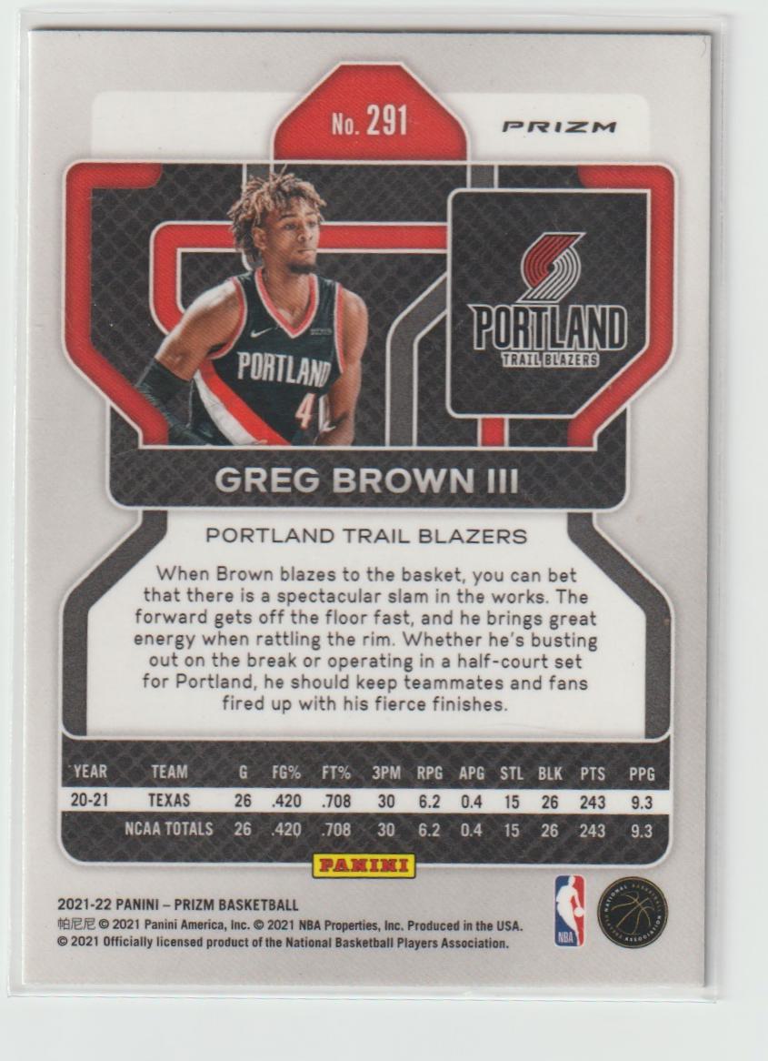 291 Greg Brown III - Portland Trail Blazers Green Prizm