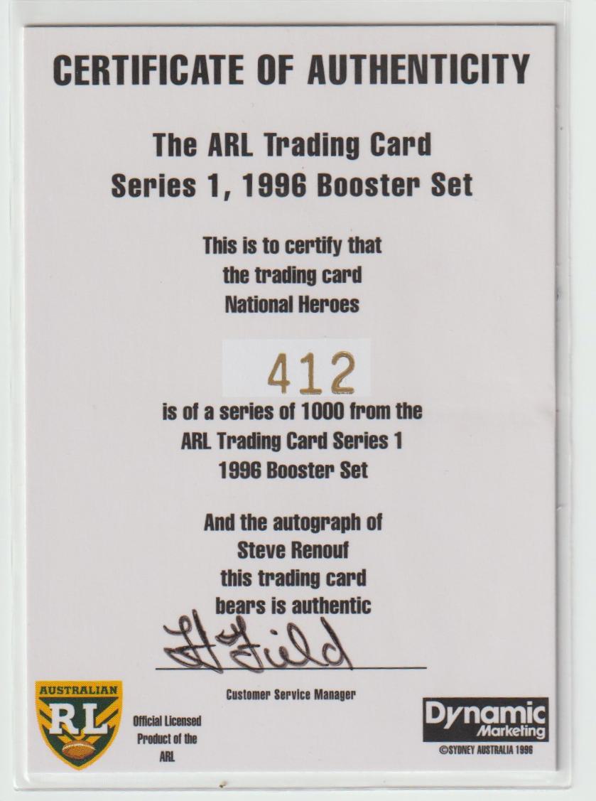 National Heroes Signature NH5 Steve Renouf 412/1000