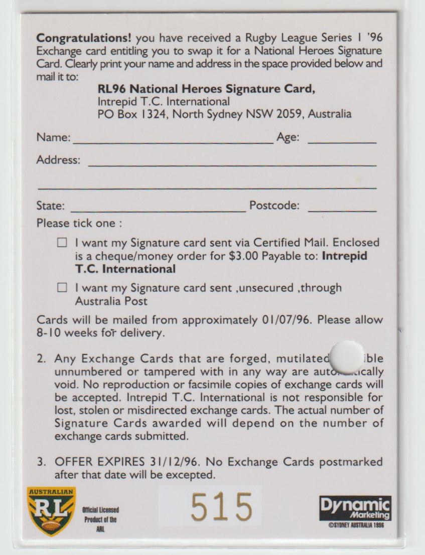 National Heroes Signature NH6 Brett Mullins 515/1000