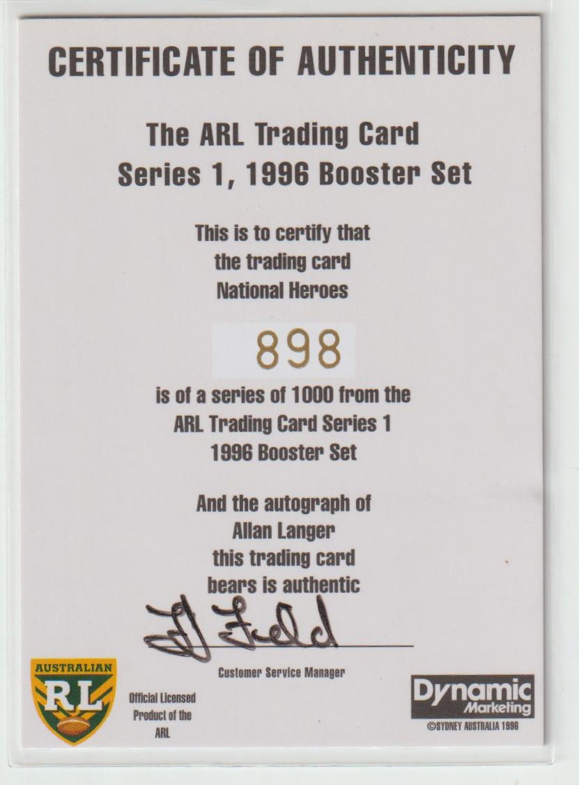 National Heroes Signature NH4 Allan Langer 898/1000
