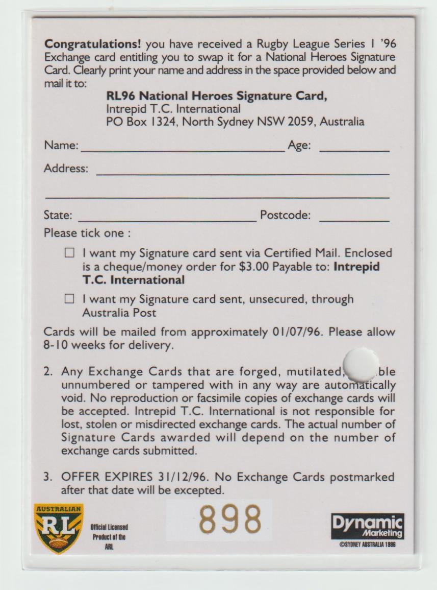 National Heroes Signature NH4 Allan Langer 898/1000
