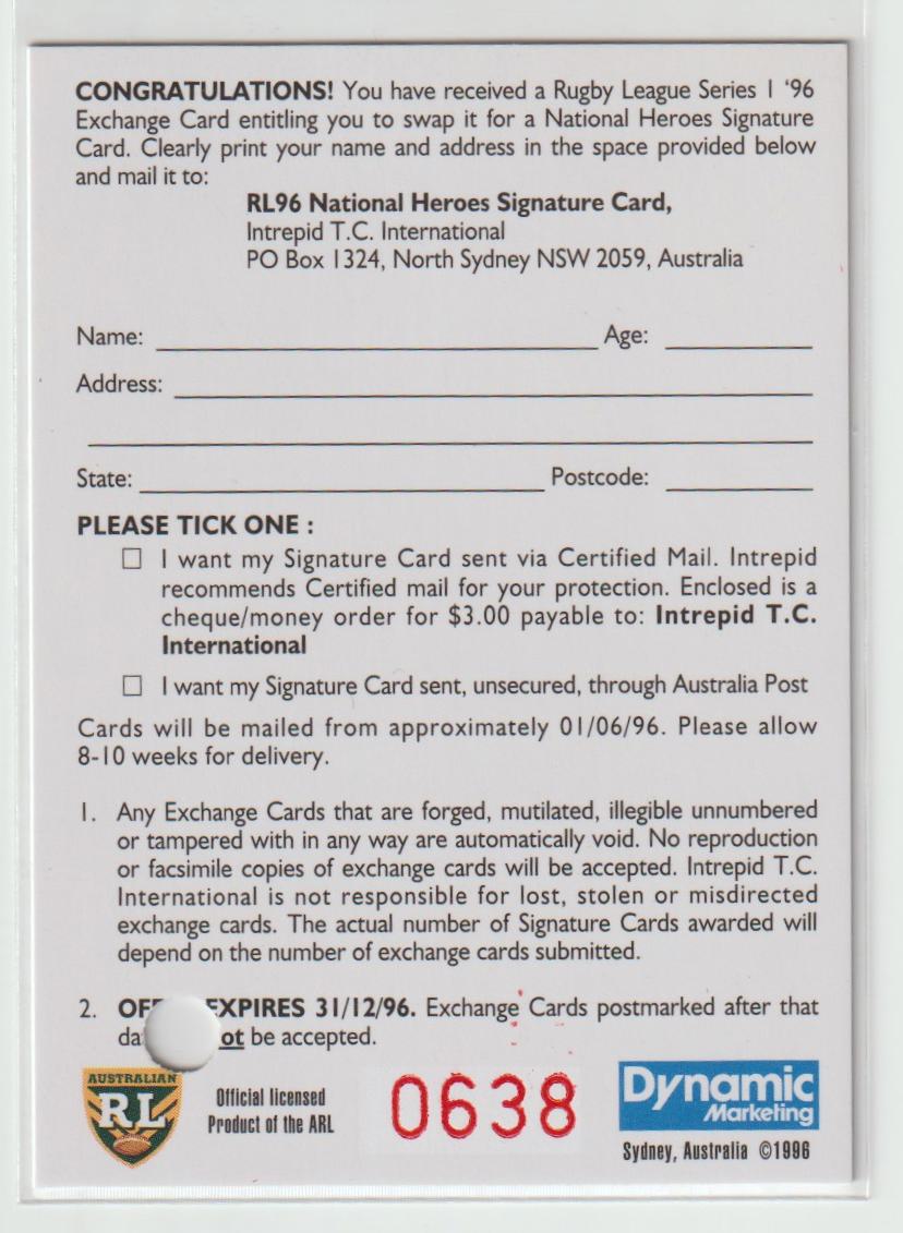National Heroes Signature NH1 Andrew Johns 638/1000