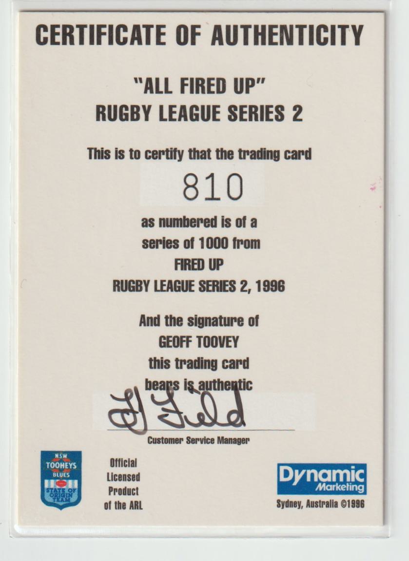 All Fired Up Signature A3 Geoff Toovey NSW Blues 810/1000