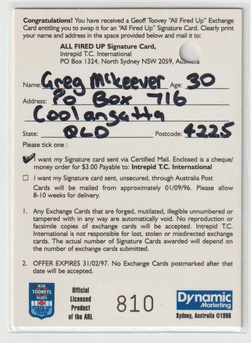 All Fired Up Signature A3 Geoff Toovey NSW Blues 810/1000