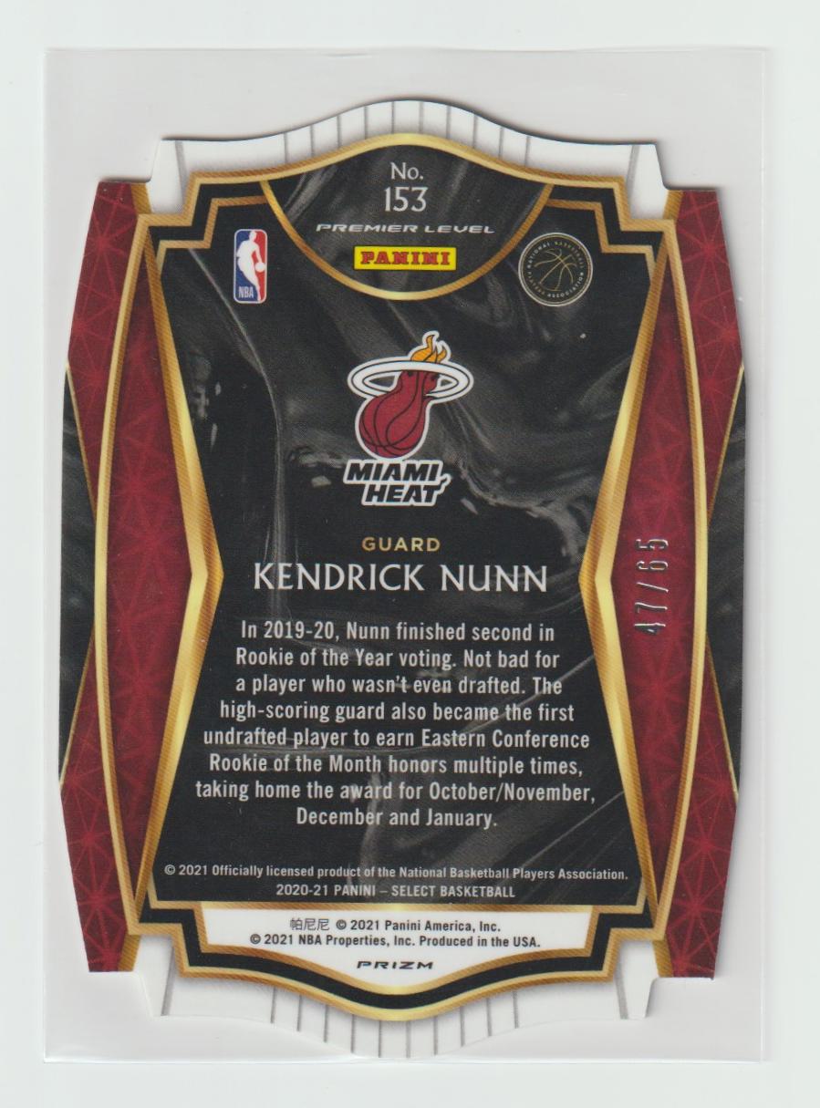 153 Kendrick Nunn - Miami Heat Orange Die Cut 47/65