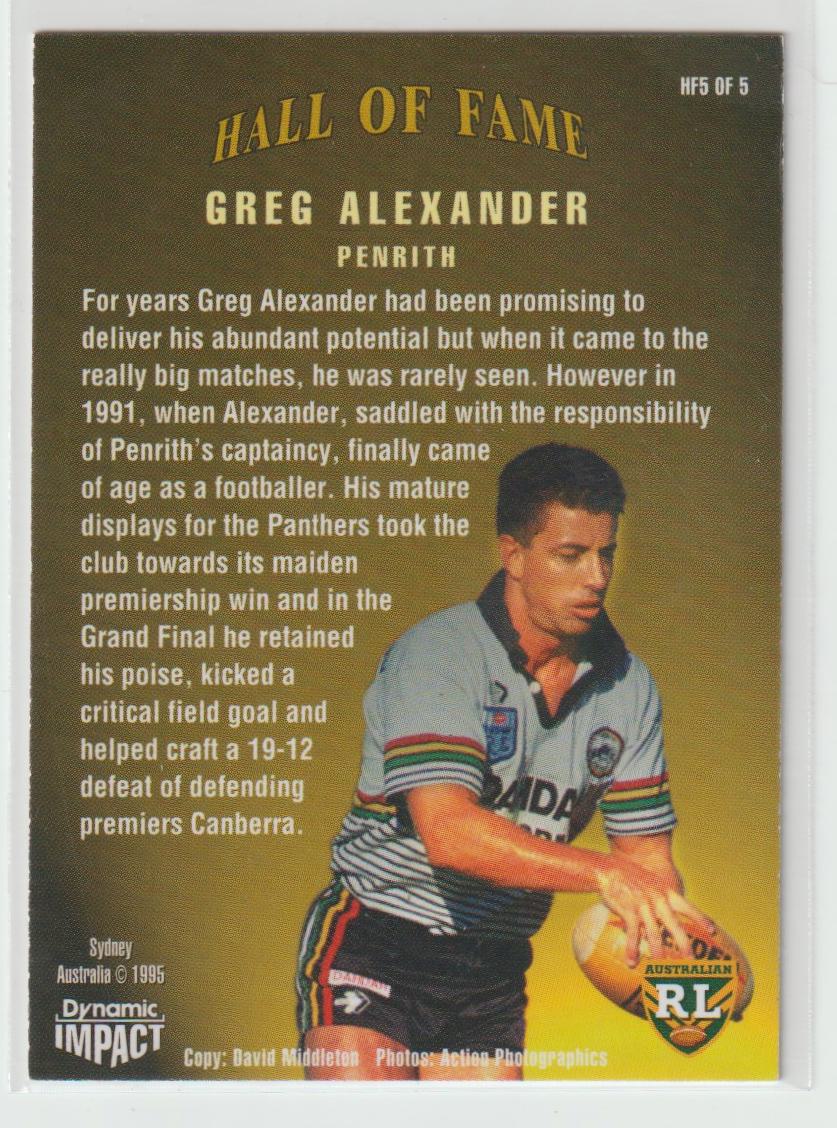 Hall of Fame HF5 Greg Alexander Penrith Panthers Rare Pebbled