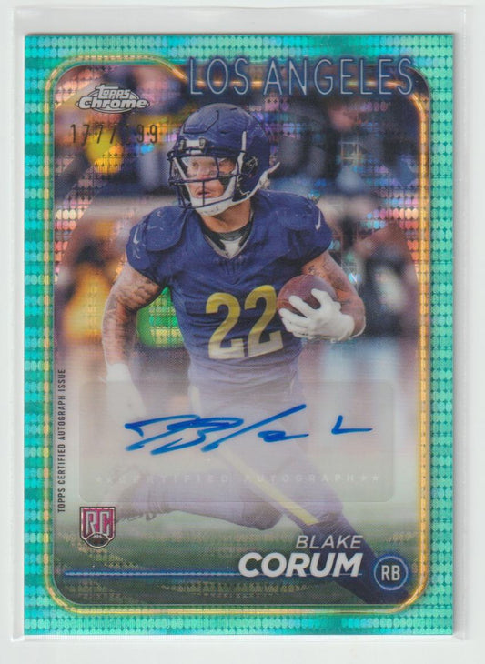 Rookie Autographs RA-BCO Blake Corum, Los Angeles Rams Aqua-Sonar Refractor 177/199