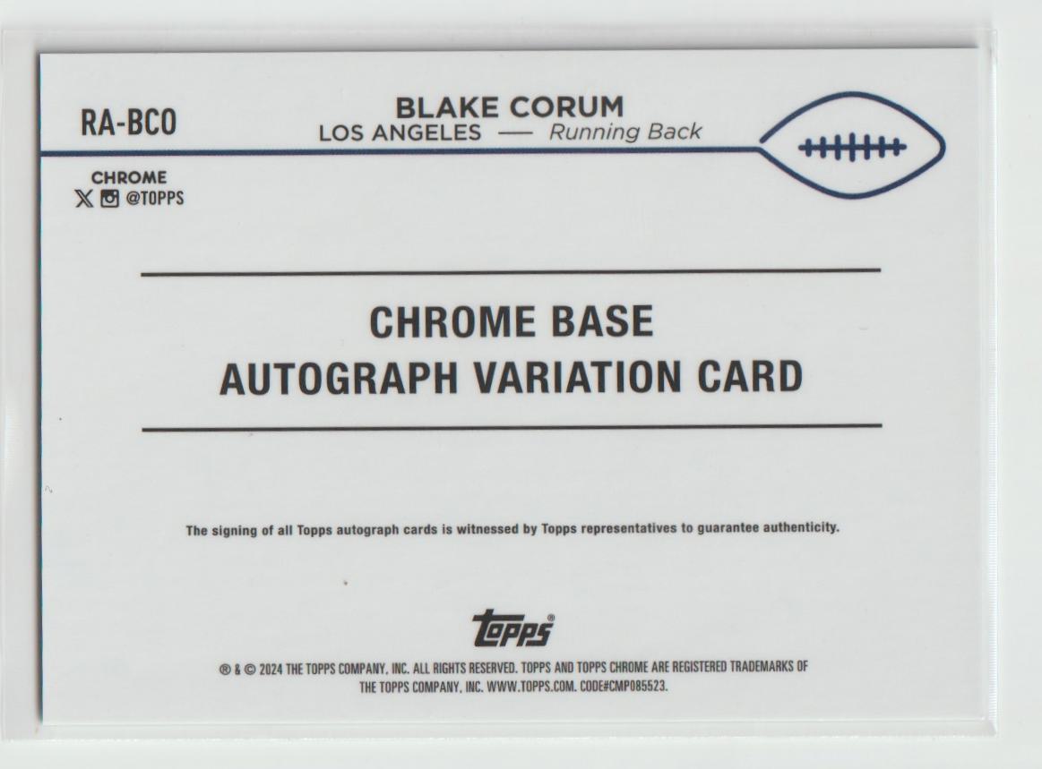 Rookie Autographs RA-BCO Blake Corum, Los Angeles Rams Aqua-Sonar Refractor 177/199