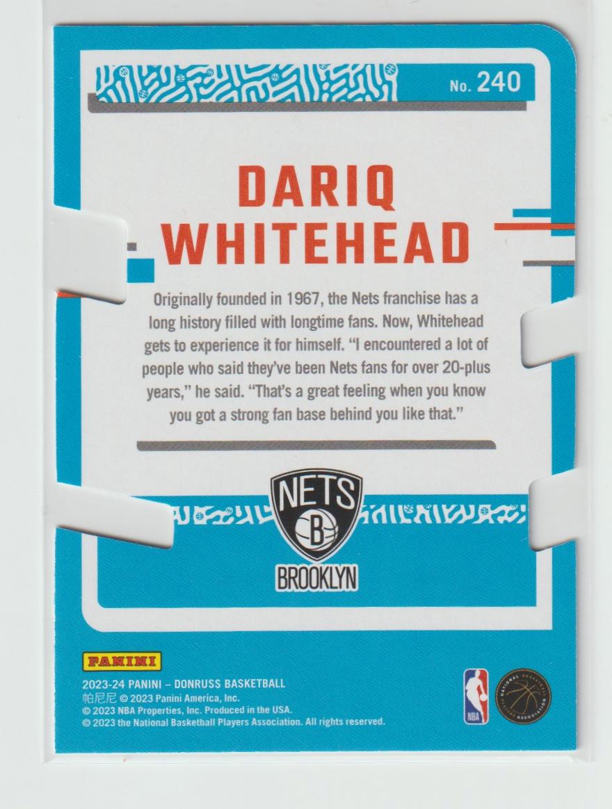 240 Dariq Whitehead Brooklyn Nets 07/75 Silver Press Proof Die Cut