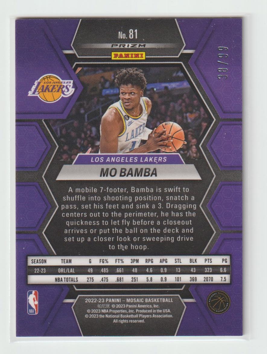081 Mo Bamba LA Lakers Purple Mosaic Prizm 38/99