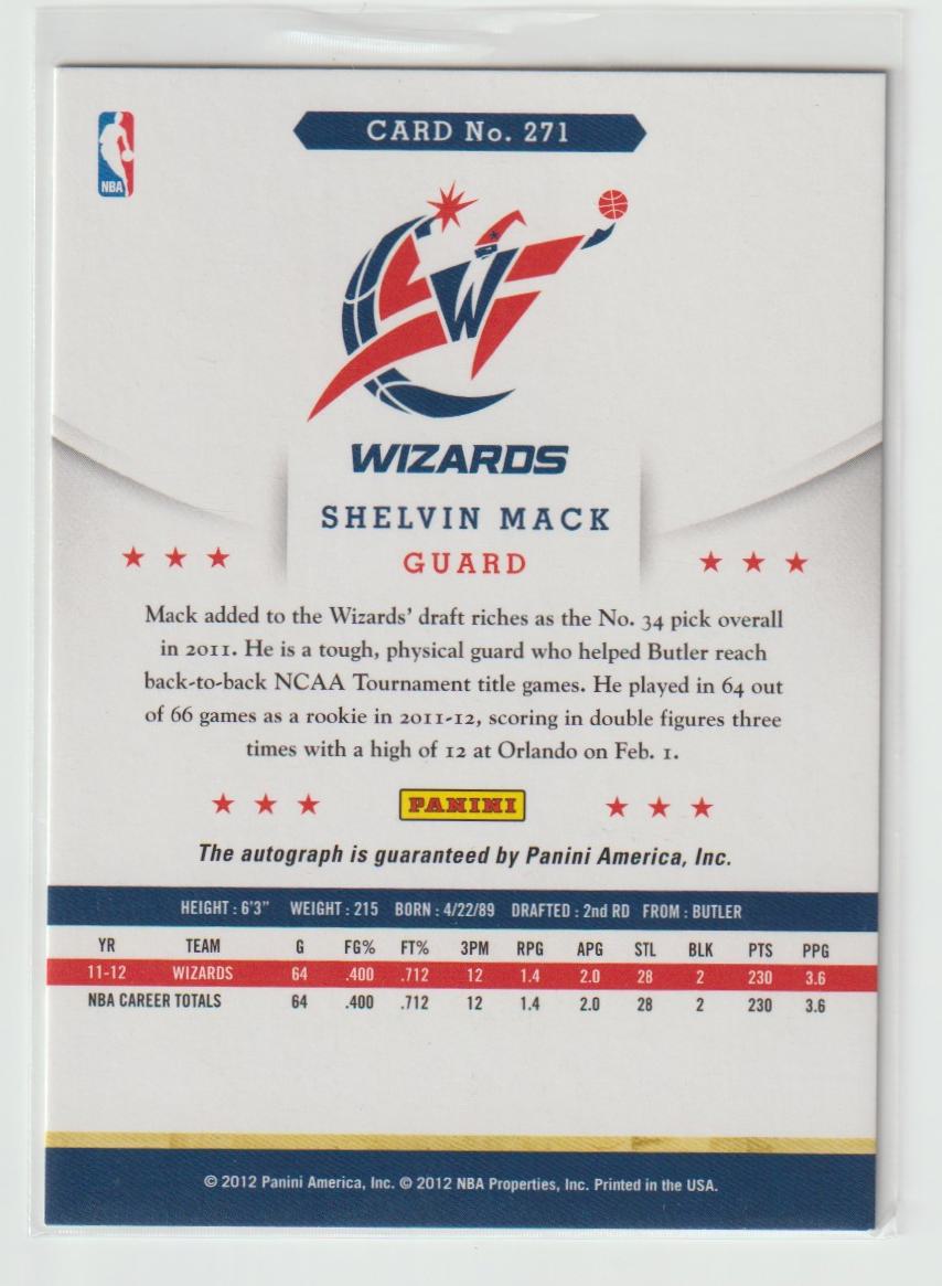 271 Shelvin Mack Washington Wizards Base Autograph