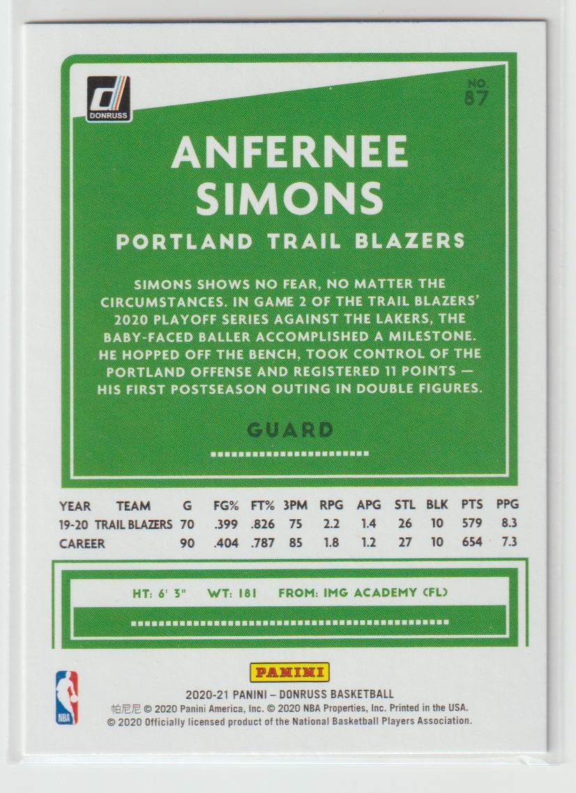 087 Anfernee Simons - Portland Trail Blazers Orange Laser