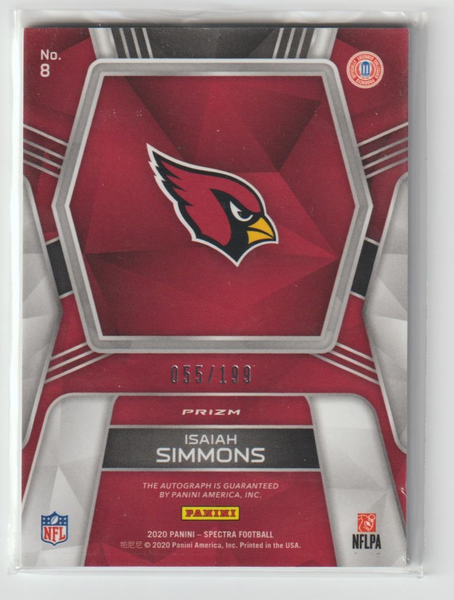 Rookie Autographs 8 Isaiah Simmons Arizona Cardinals 55/199
