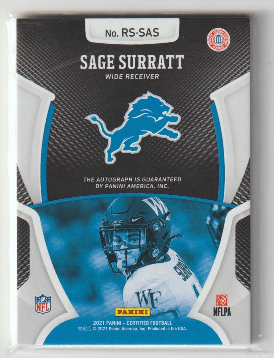 Rookie Signatures RS-SAS Sage Surratt - Detroit Lions Pink Mirror Etch 16/35