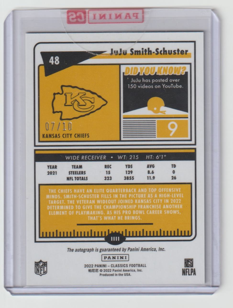 048 JuJu Smith-Schuster - Kansas City Chiefs H2 Premium Edition Significant Signatures Purple 7/10