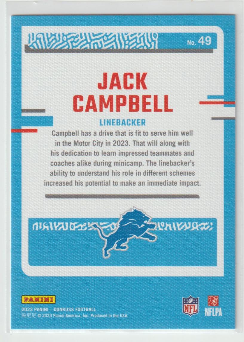 Rated Rookie Portraits 49 Jack Campbell, Detroit Lions