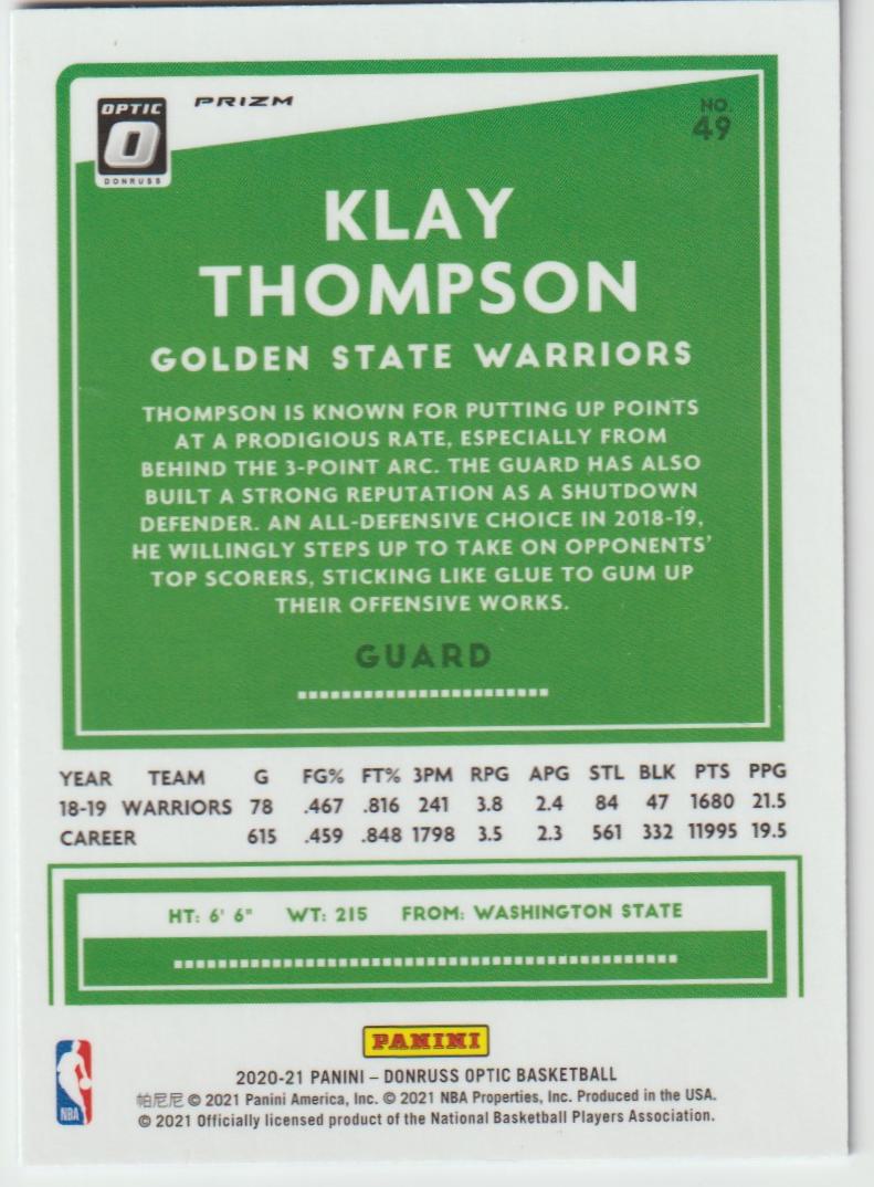 049 Klay Thompson - Golden State Warriors Blue Velocity