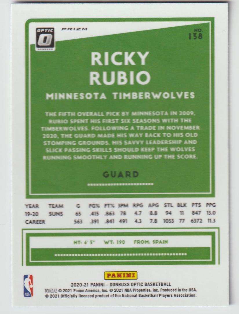 138 Ricky Rubio - Minnesota Timberwolves Blue Velocity