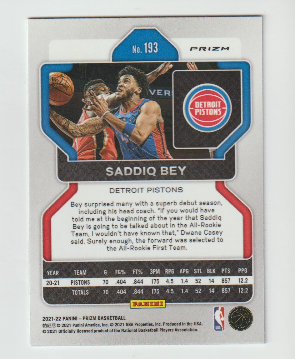 193 Saddiq Bey - Detroit Pistons Red White Blue Prizm